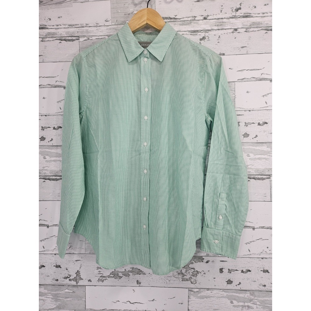Everlane Womens Green White Striped Cotton Button Down Shirt Size 2